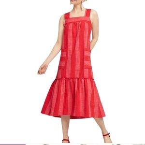 Maeve Anthropologie red tonal striped midi dress XSP